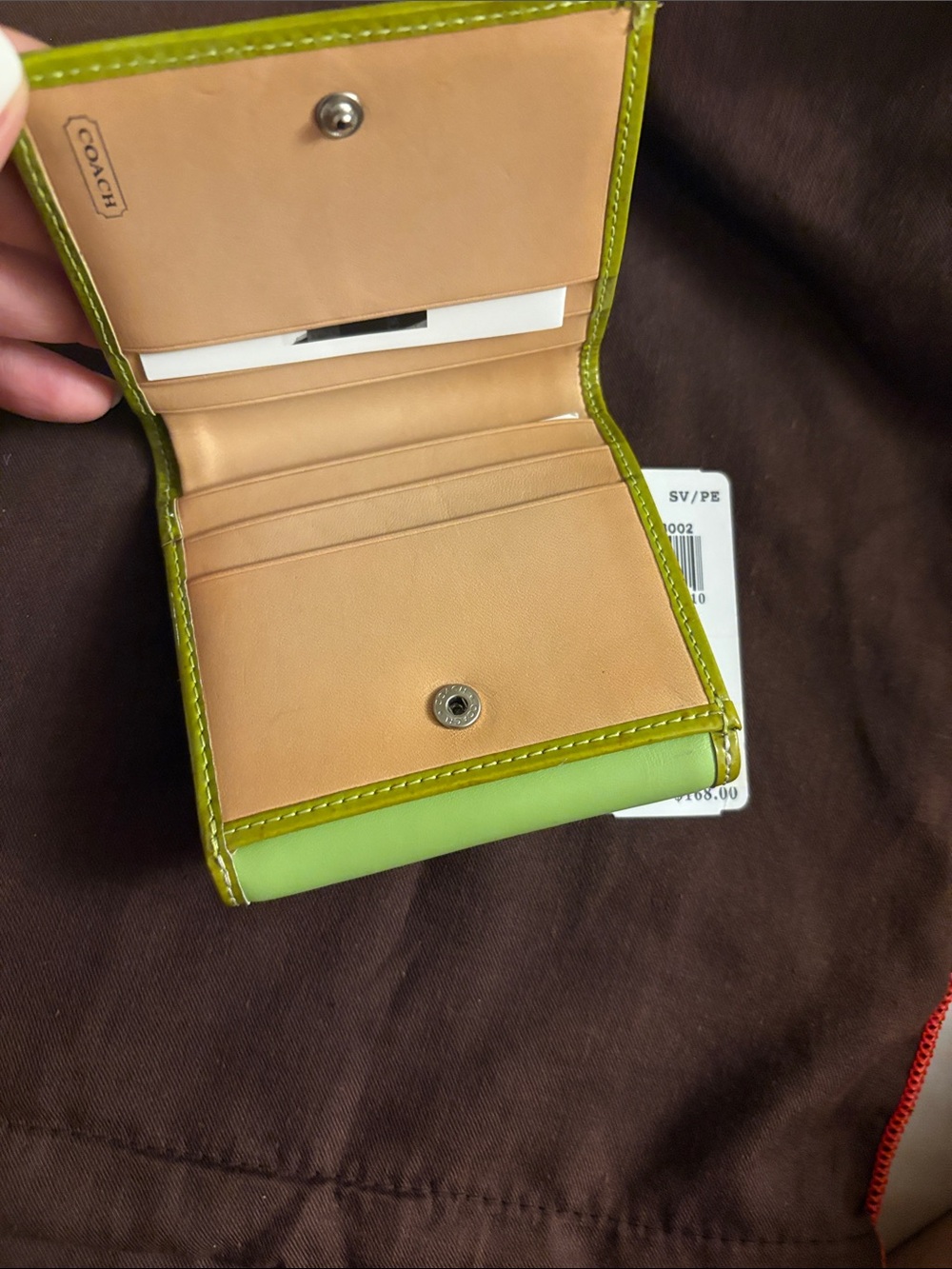 Coach Lime Green Trifold Wallet with Tan Interior - Picture 8 of 9